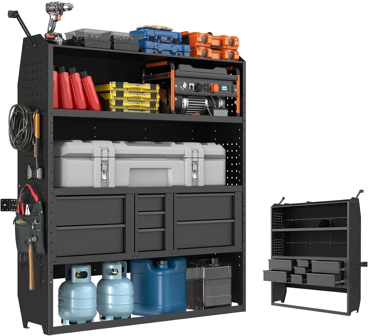 Melipron 60"H x 13"D Cargo Van Shelving Storage with Lockable Drawers for Ford Transit, RAM ProMaster, Chevy Express, Sprinter Mid & High Roof
