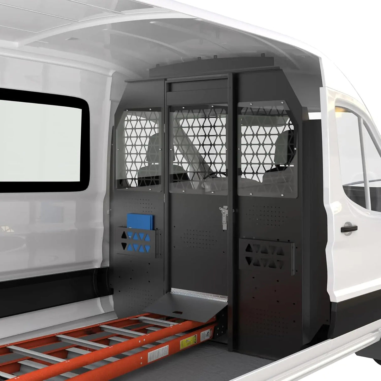 Melipron Ford Transit Van Partition & 32″ W x 60″ H x 13″ D Steel Shelving, Fits Transit 150/250/350 Mid-Roof 2014–2026