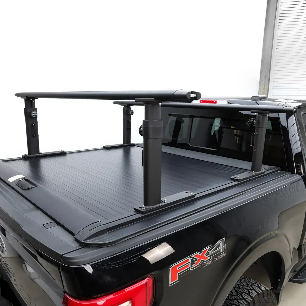 Melipron Adjustable Ladder Rack for Full-Size Truck Beds –  Heavy-Duty Aluminum Work Rack for Lumber, Pipes, Ladders & Tools Compatible with Tonneau Cover