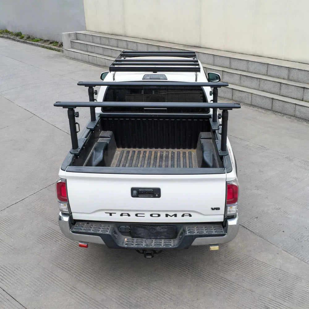 Melipron Adjustable Ladder Rack for Full-Size Truck Beds –  Heavy-Duty Aluminum Work Rack for Lumber, Pipes, Ladders & Tools Compatible with Tonneau Cover