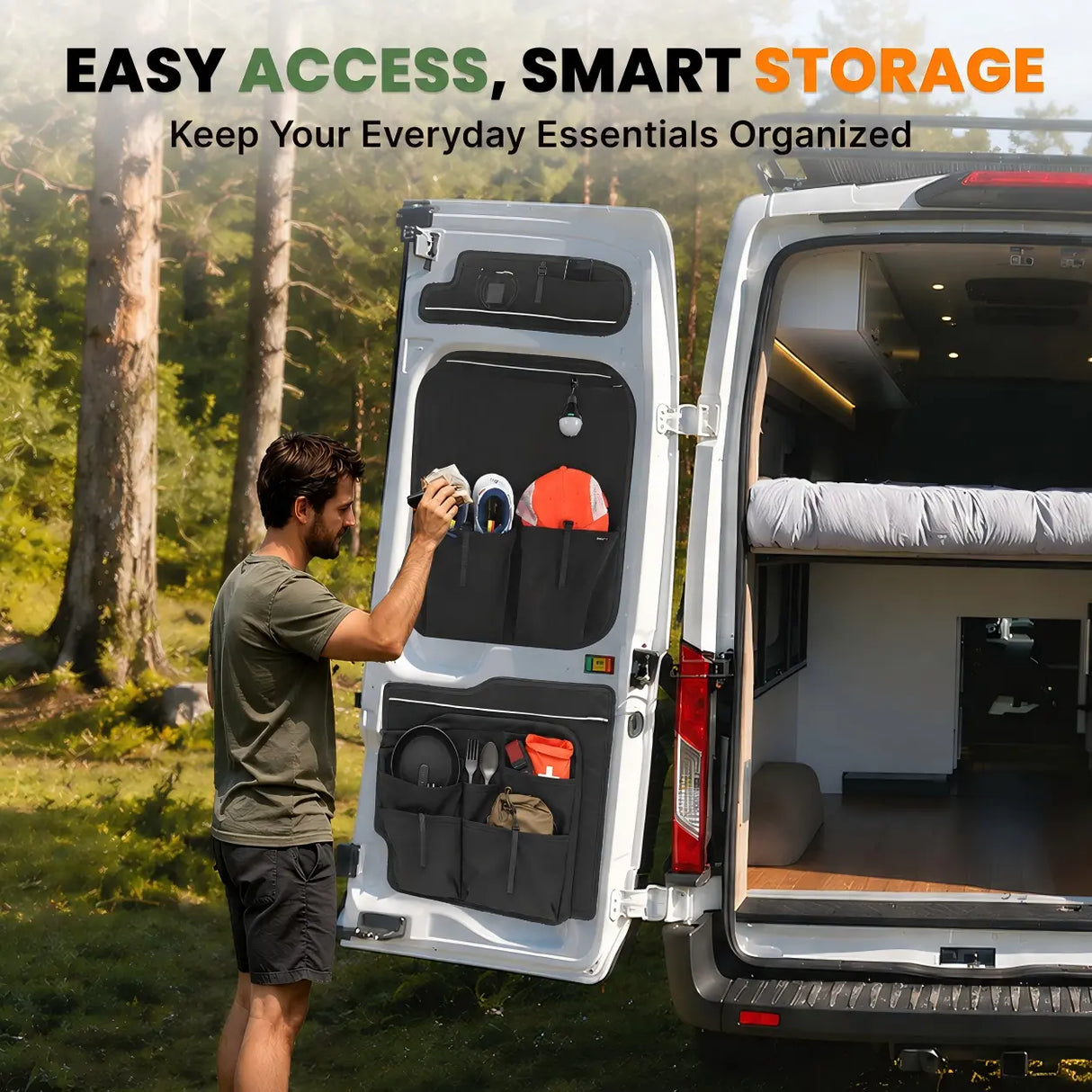 Melipron Full Rear Door Storage System for Ford Transit High Roof 150/250/350 2015–2026 – Upper, Middle & Lower Organizer Kit