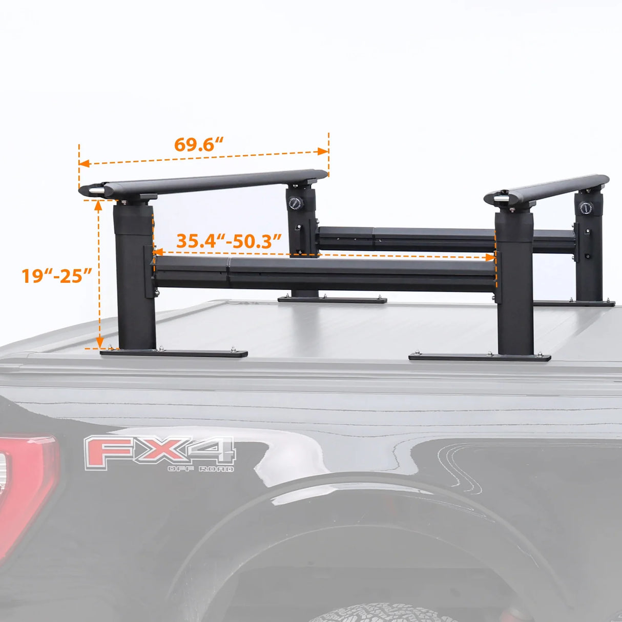 Melipron Adjustable Ladder Rack for Full-Size Truck Beds –  Heavy-Duty Aluminum Work Rack for Lumber, Pipes, Ladders & Tools Compatible with Tonneau Cover