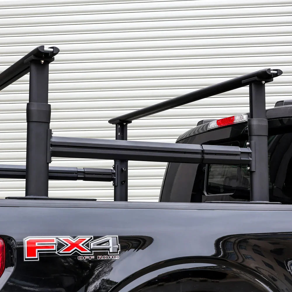 Melipron Adjustable Ladder Rack for Full-Size Truck Beds –  Heavy-Duty Aluminum Work Rack for Lumber, Pipes, Ladders & Tools Compatible with Tonneau Cover