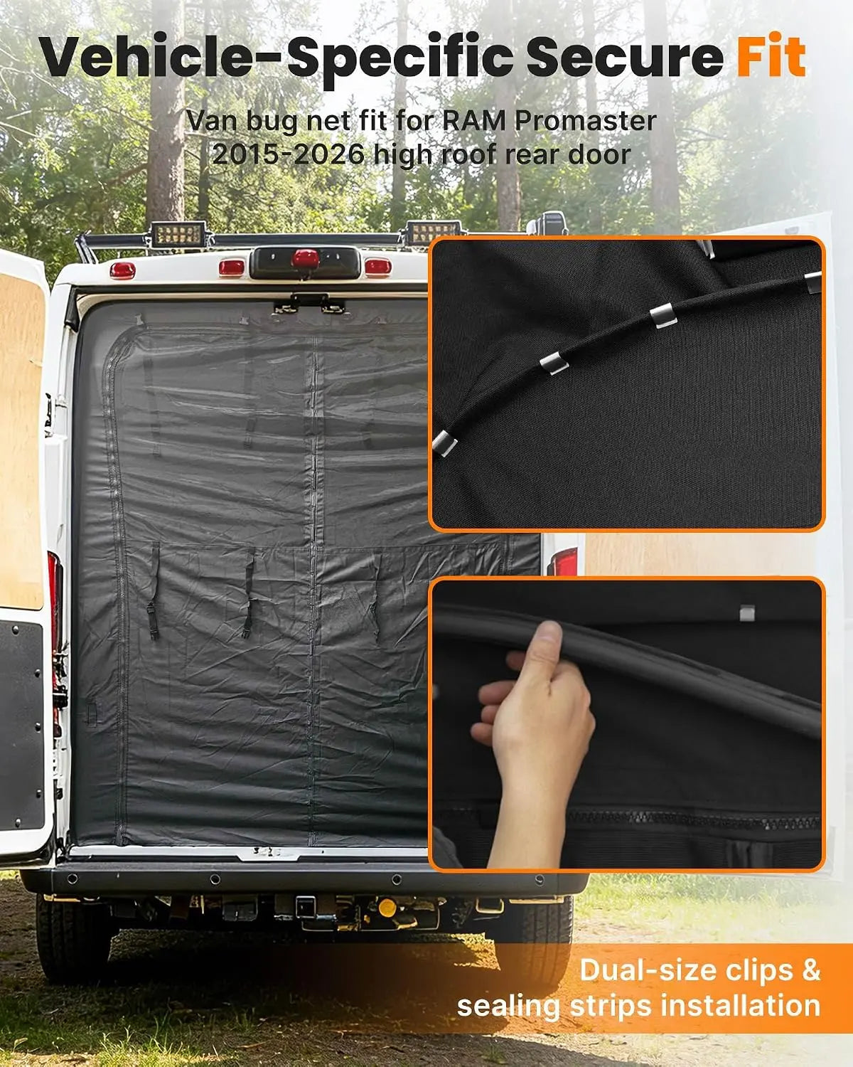 Melipron Magnetic Rear Door Bug Screen with Blackout Panel for RAM ProMaster High Roof 2015-2026