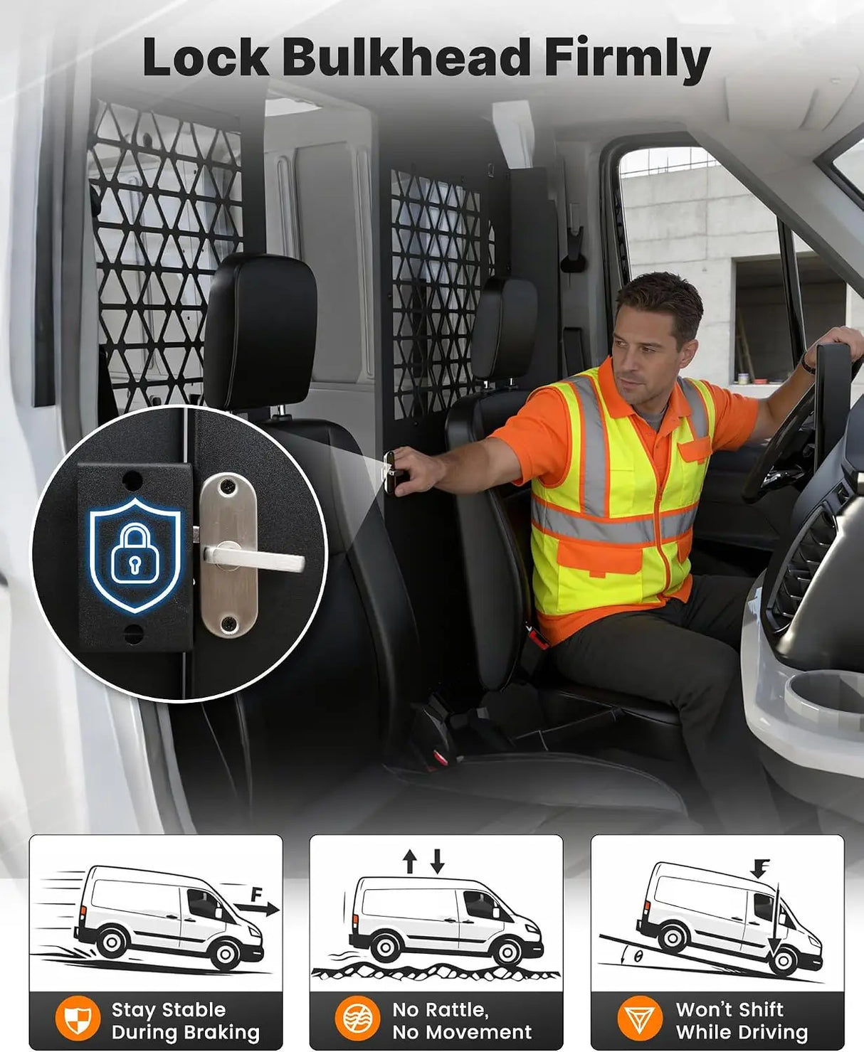 【Preorder】Melipron Ford Transit High Roof Van Bulkhead Partition with Locking Sliding Door - Black