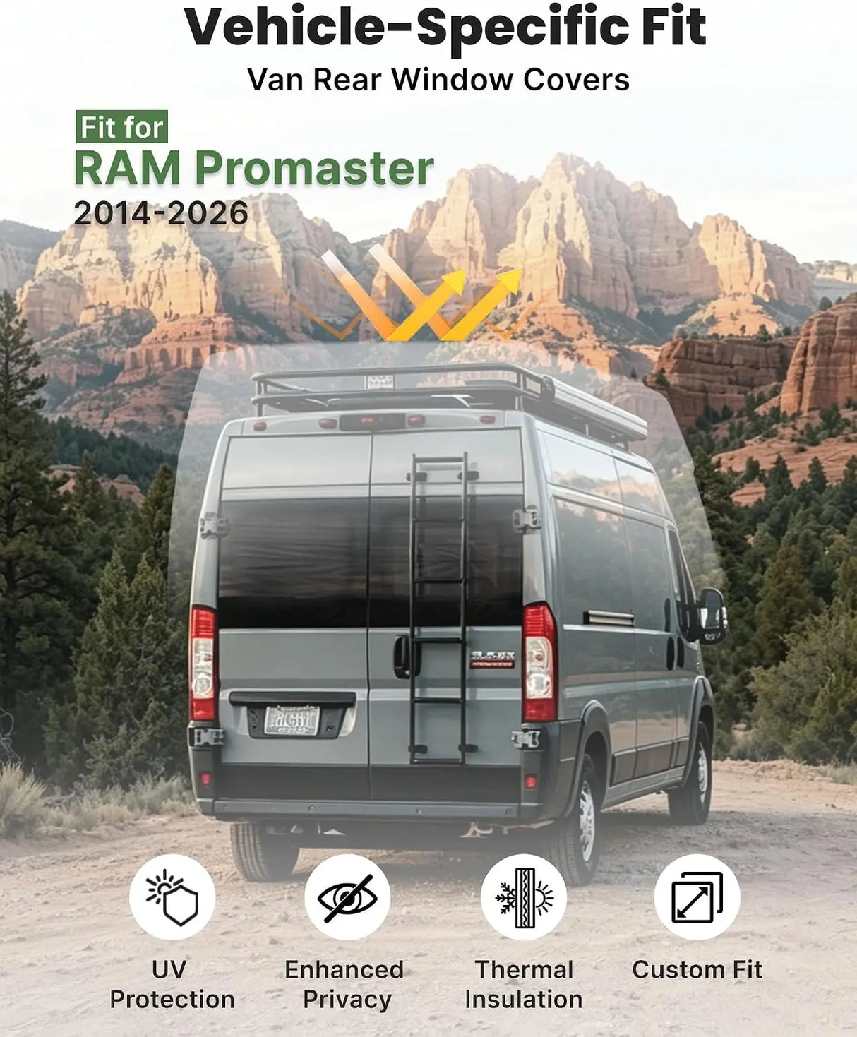 Melipron Magnetic Insulated Rear Door Window Covers for 2014-2026 RAM ProMaster with Storage Pouches – Pair
