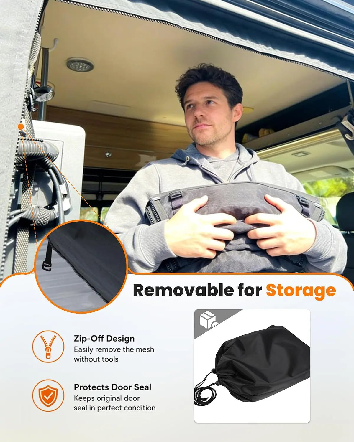 【Preorder】Melipron Magnetic Rear Door Bug Screen with Blackout Panel for Ford Transit High Roof 2015-2026