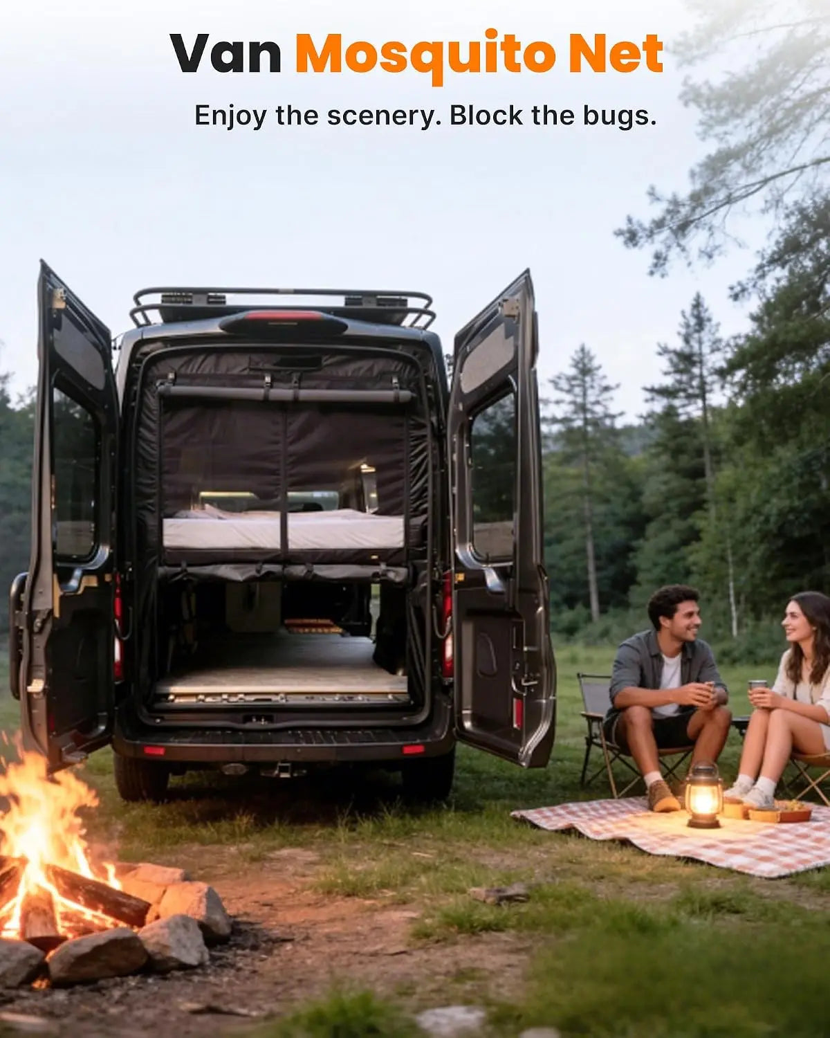 【Preorder】Melipron Magnetic Rear Door Bug Screen with Blackout Panel for Ford Transit High Roof 2015-2026