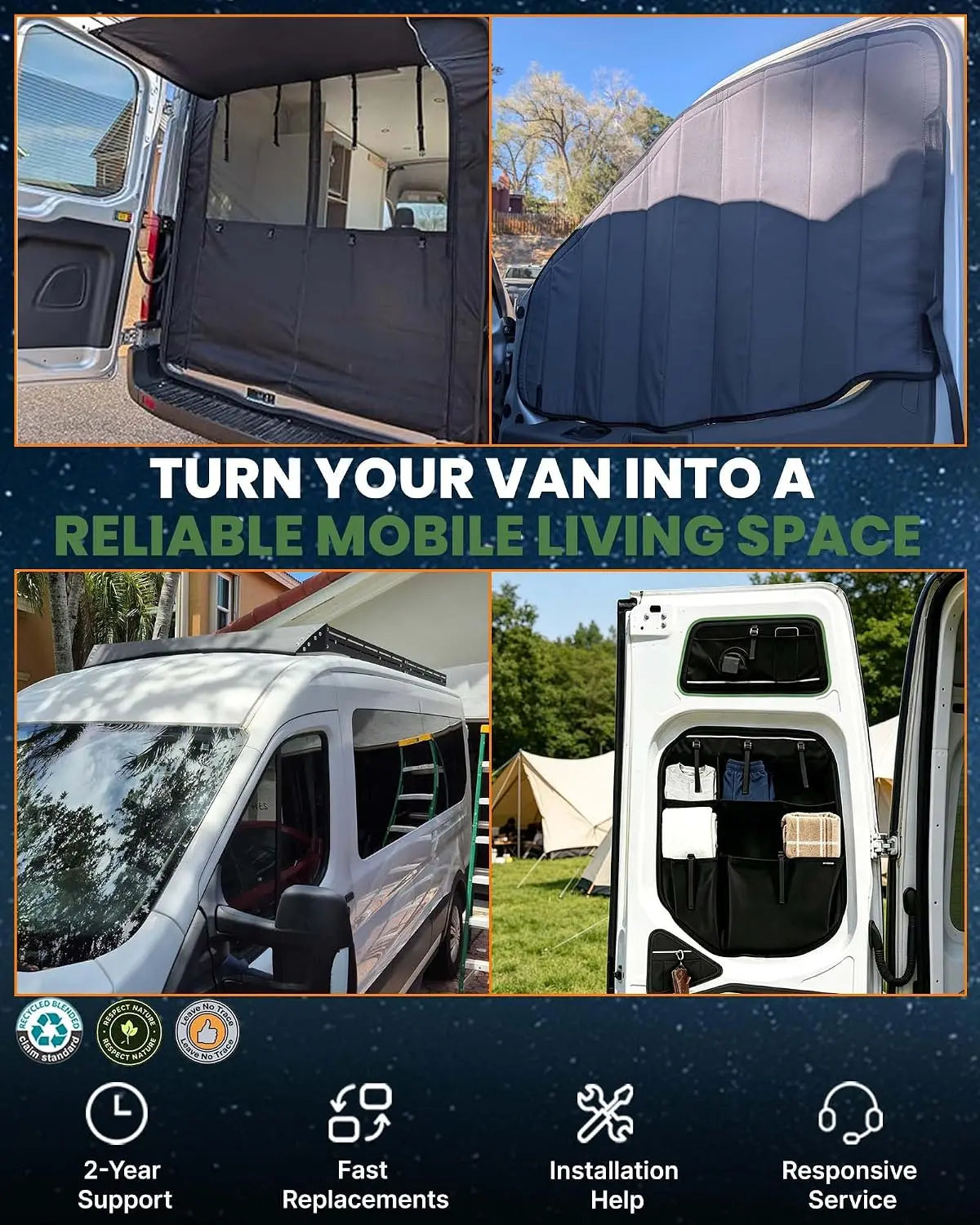 Melipron Magnetic Sliding Door Bug Screen with Blackout Panel for Mercedes Sprinter High Roof 2007-2026