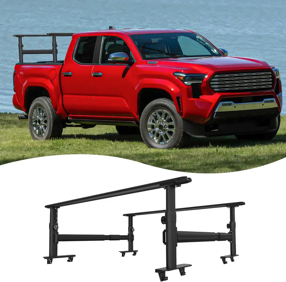 Melipron Adjustable Ladder Rack for Full-Size Truck Beds –  Heavy-Duty Aluminum Work Rack for Lumber, Pipes, Ladders & Tools Compatible with Tonneau Cover