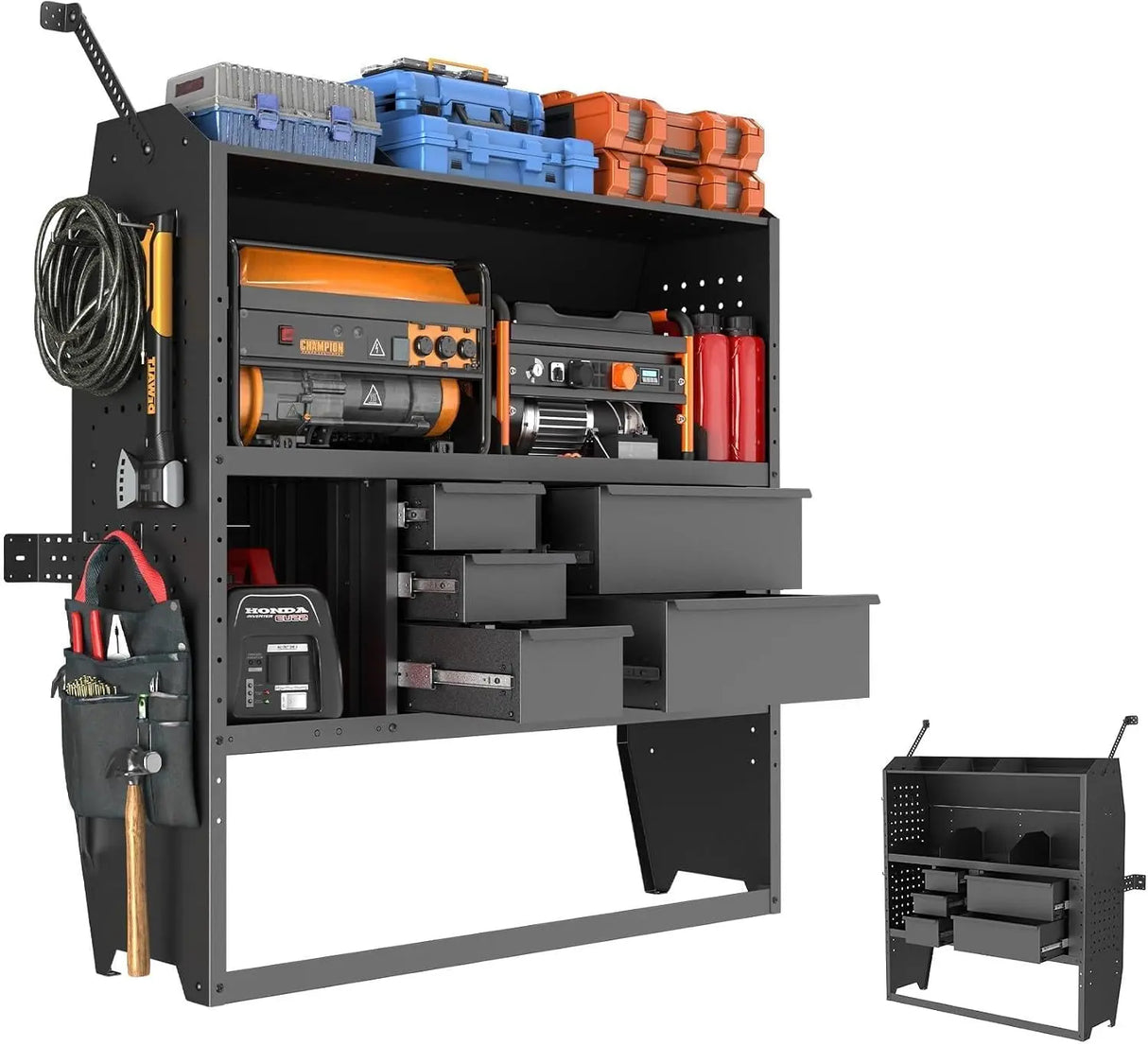 MELIPRON 46"H x 13"D Cargo Van Shelving Storage with Lockable Drawers for Ford Transit, RAM ProMaster, Chevy Express, Sprinter