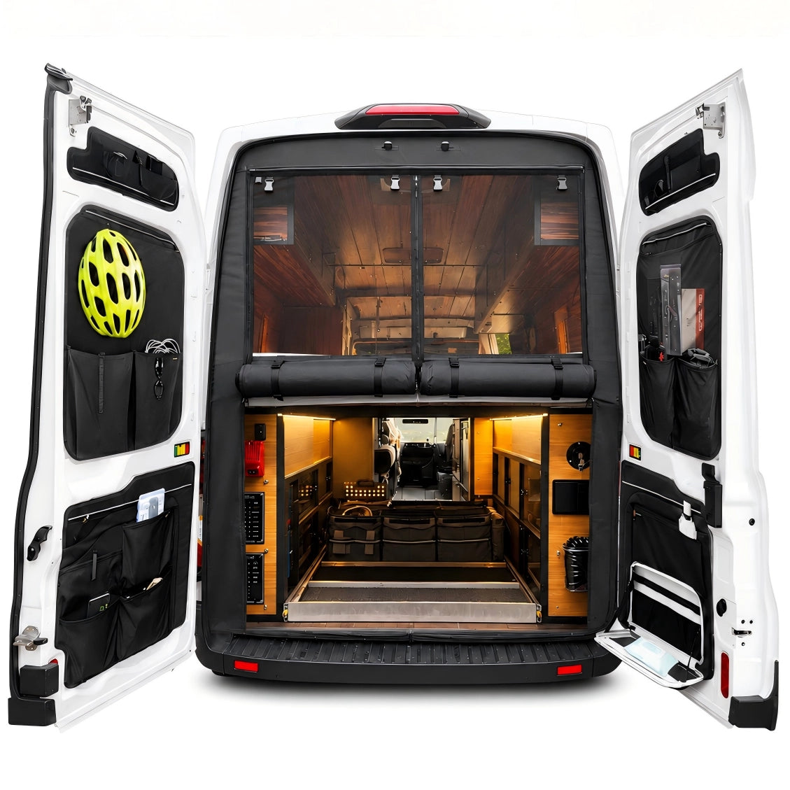 Melipron Full Rear Door Storage System for Ford Transit High Roof 150/250/350 2015–2026 – Upper, Middle & Lower Organizer Kit