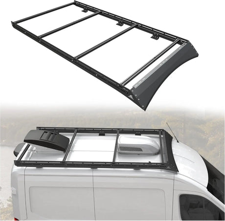MELIPRON Aluminum Roof Rack for Ford Transit 130" WB Mid Roof with Wind Fairing & T-Slot Crossbars