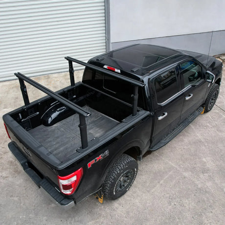 Melipron Adjustable Ladder Rack for Full-Size Truck Beds –  Heavy-Duty Aluminum Work Rack for Lumber, Pipes, Ladders & Tools Compatible with Tonneau Cover