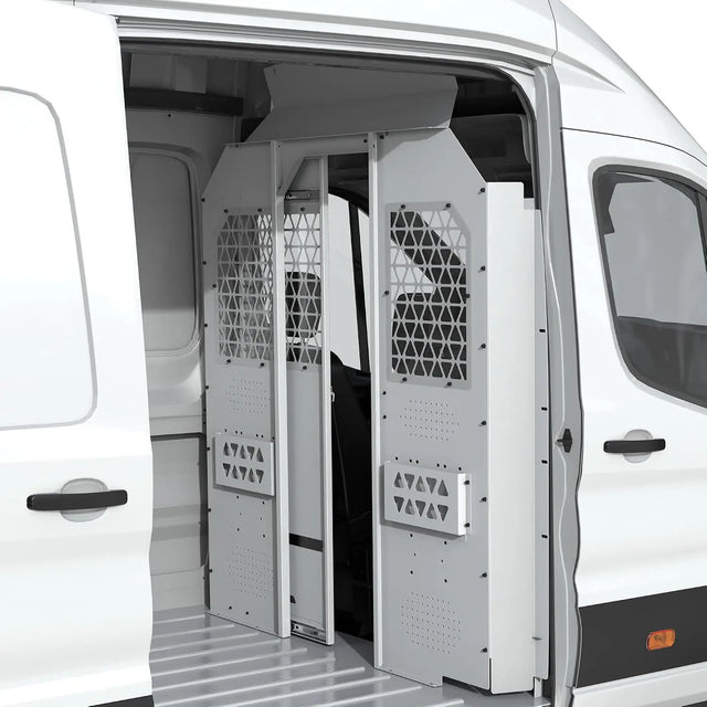 Melipron Sliding Van Partition for Ford Transit 150/250/350 High Roof 2015-2026, Heavy-Duty Steel Bulkhead with Locking Door, Black