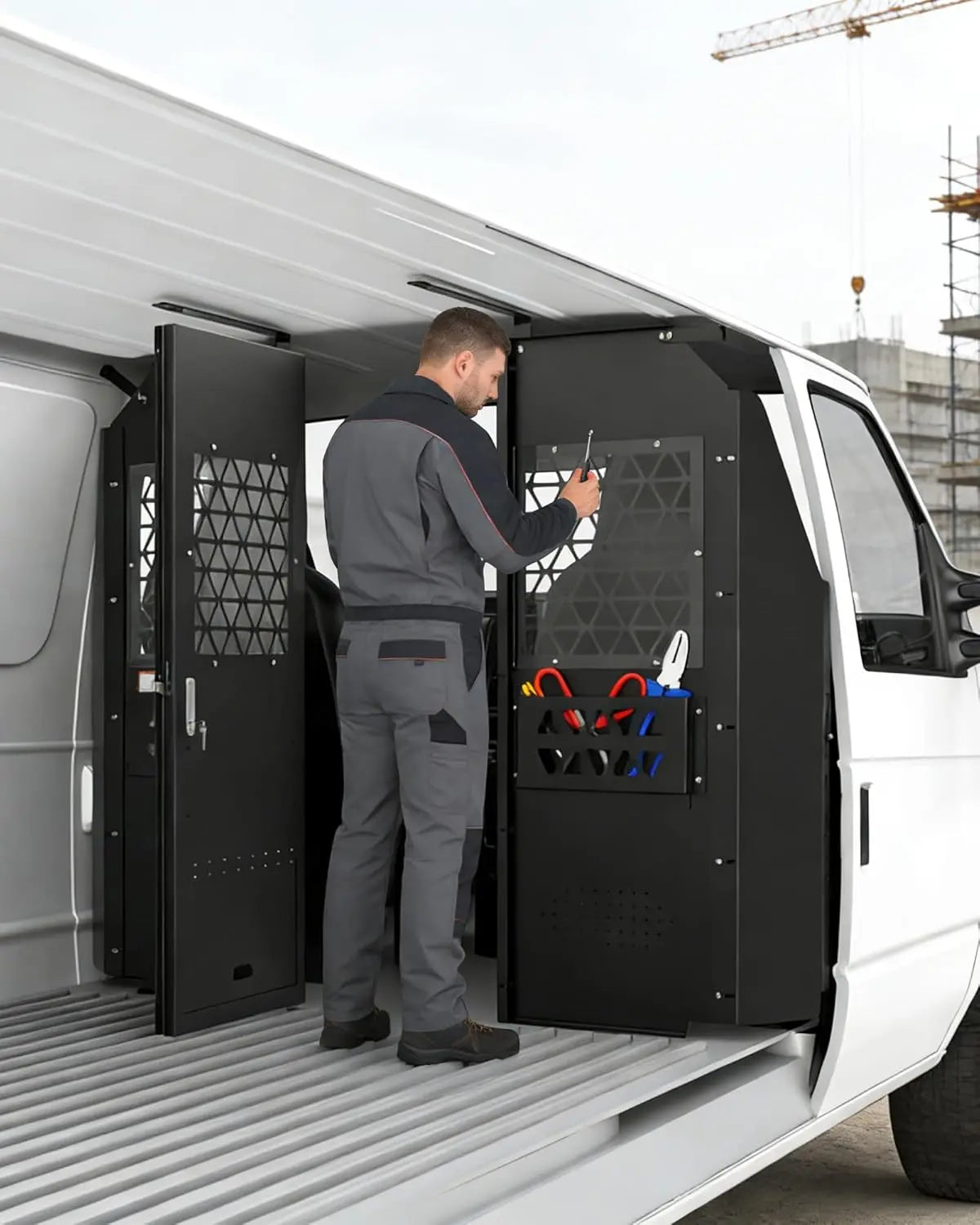 Melipron Steel Bulkhead Partition for Ford Econoline E-Series with Hinged Door -3