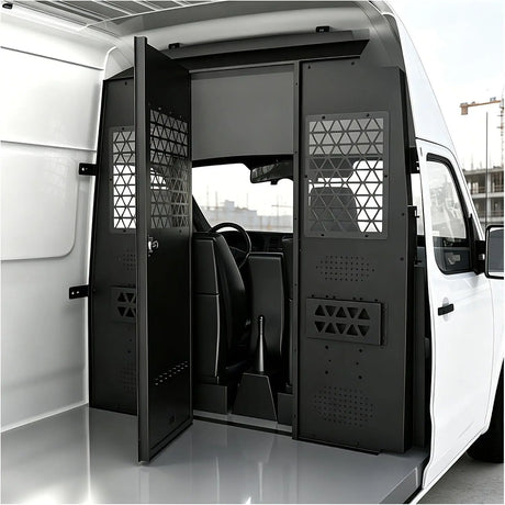 MELIPRON Steel Van Partition for Nissan NV High Roof with Locking Hinged Door & Acrylic Window -1