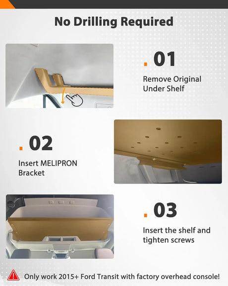 Melipron Overhead Headliner Shelf with Curtain Rod for Ford Transit Mid & High Roof 2015-2026 -2