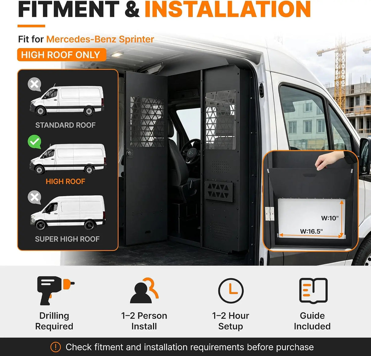 Melipron Van Bulkhead Partition for Mercedes Sprinter High Roof with Lockable Hinged Door -2