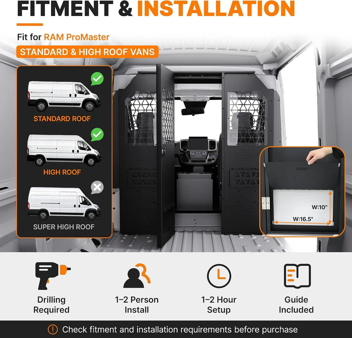 Melipron Van Bulkhead Partition for RAM ProMaster High Roof with Lockable Hinged Door