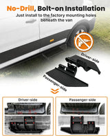 Running Board Fits for Ford Transit 150, 250, 350, Aluminum Rear Side Steps for Van No-Drilling Required-6