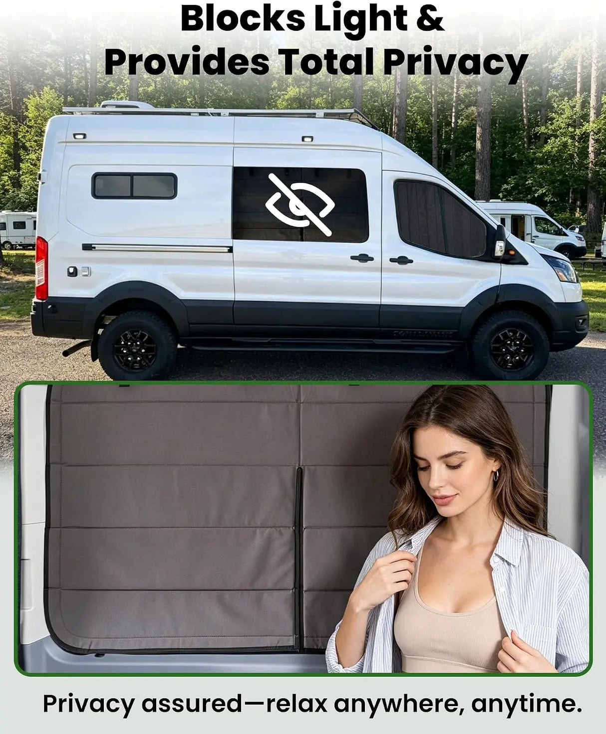 Melipron Magnetic Insulated Sliding Door Window Cover for Ford Transit Mid & High Roof 2015-2026