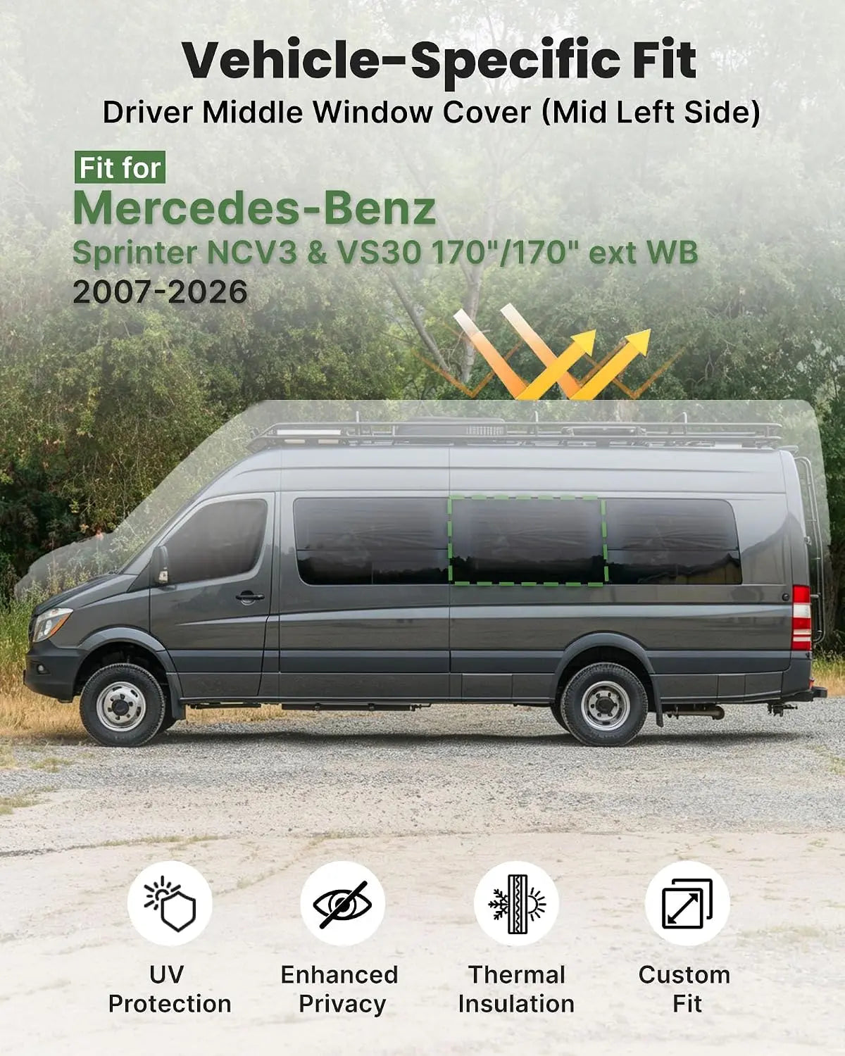 Melipron Magnetic Insulated Middle Window Cover for Mercedes Sprinter NCV3 & VS30 170"/170" ext – Driver Side -3