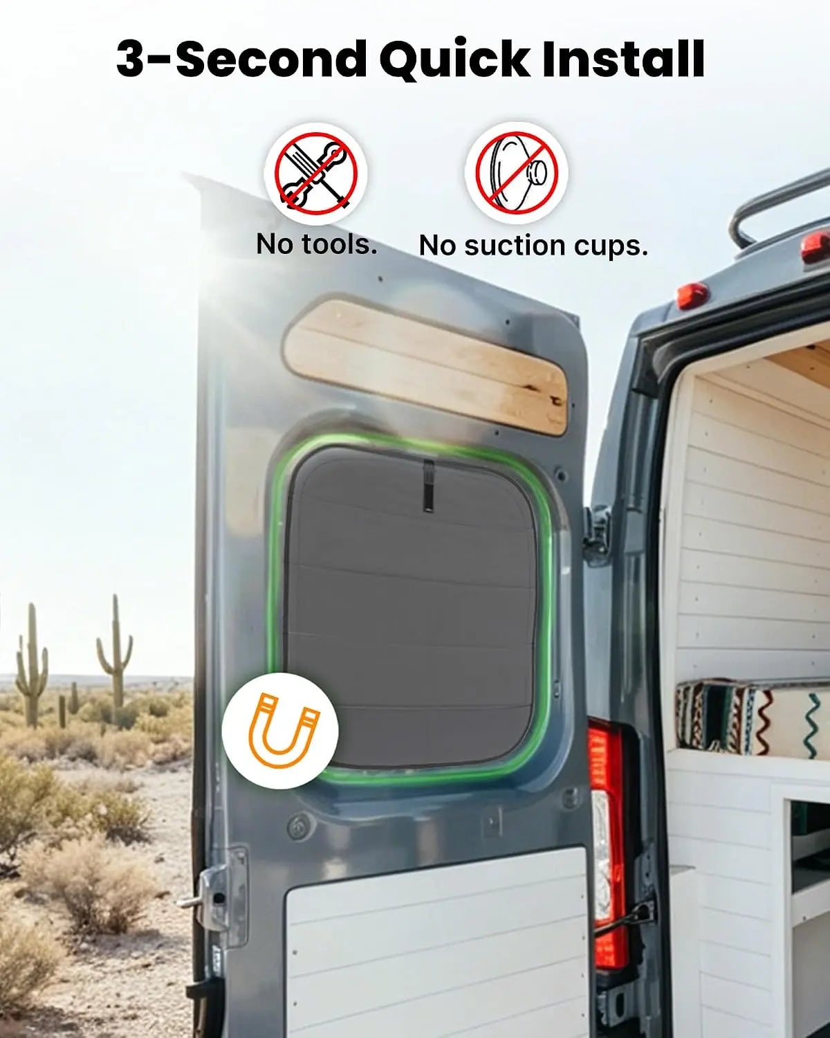 Melipron Magnetic Insulated Rear Door Window Covers for 2014-2026 RAM ProMaster with Storage Pouches – 3