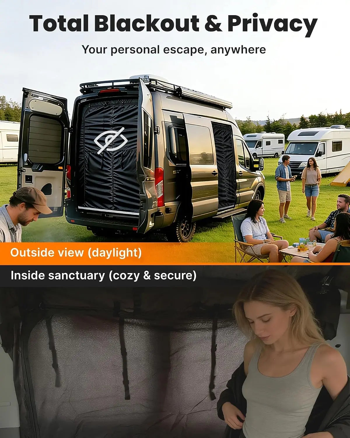 【Preorder】Melipron Magnetic Rear Door Bug Screen with Blackout Panel for Ford Transit High Roof 2015-2026