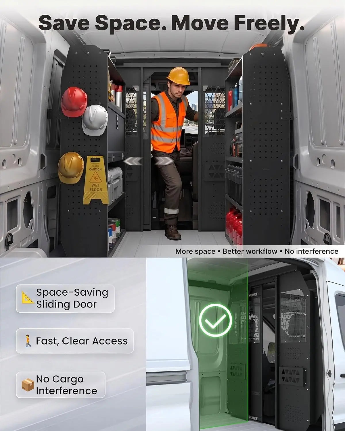 Melipron Van Bulkhead Partition for 2014-2026 Ford Transit Mid Roof With Sliding Door