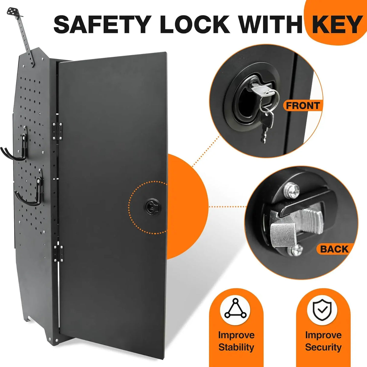 Steel Cargo Van Shelving Storage Lockable Tool Cabinet with 2PCS Hooks Fits for Ford Transit, Promaster, GMC Savana and Full-Size Cargo Vans(16" W x 46" H x 13" D)-3