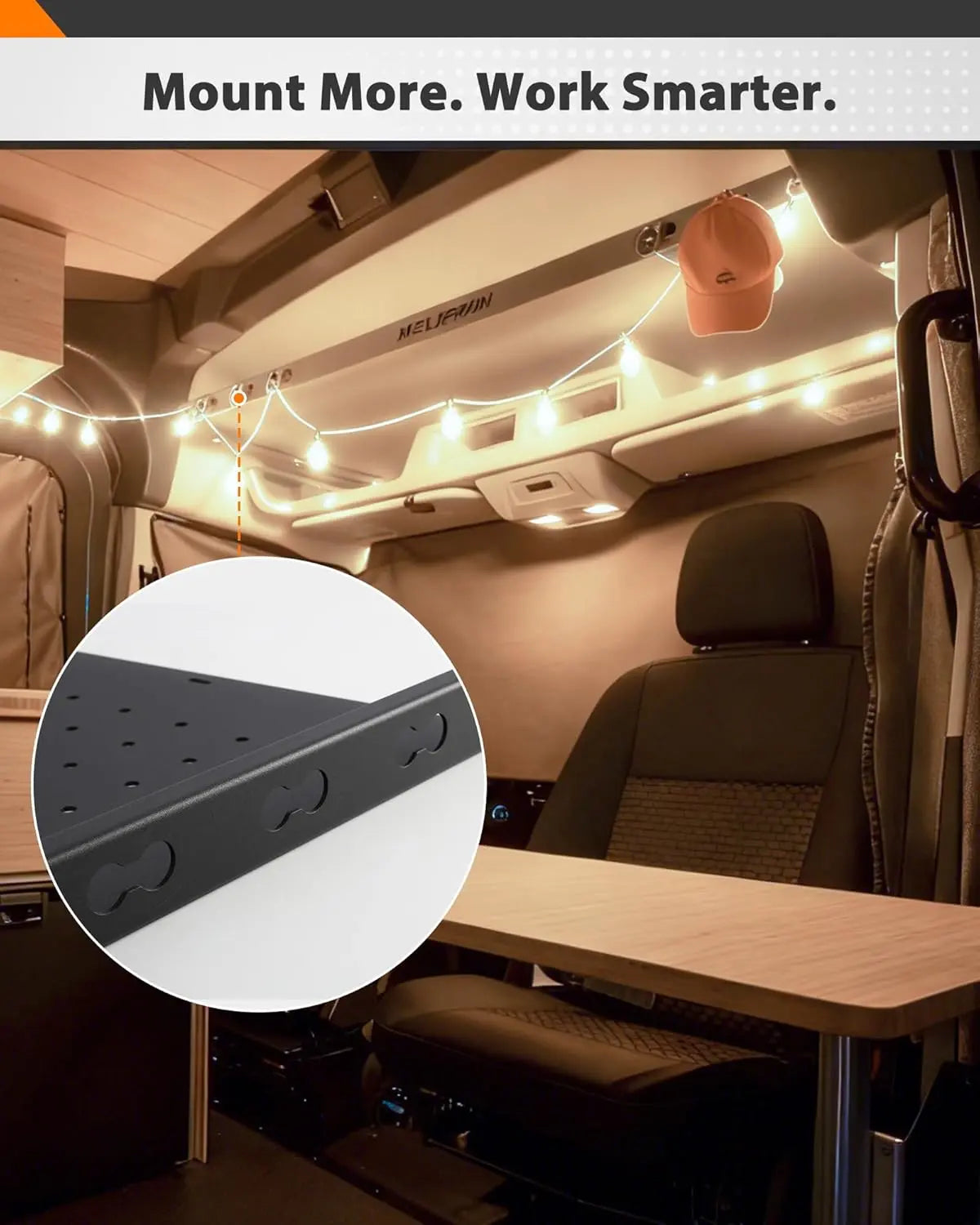 Melipron Overhead Headliner Shelf with Curtain Rod for Ford Transit Mid & High Roof 2015-2026 -3