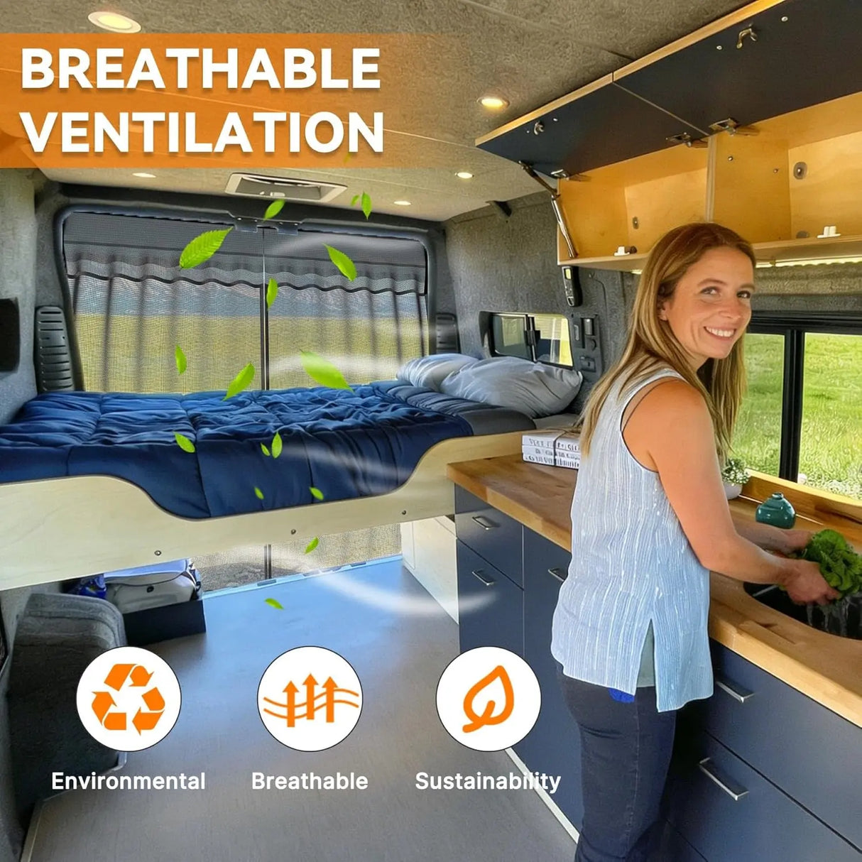 Melipron Van Ventilation & Privacy Kit – Magnetic Roof Vent Cover + Rear Door Bug Screen for Camper Vans