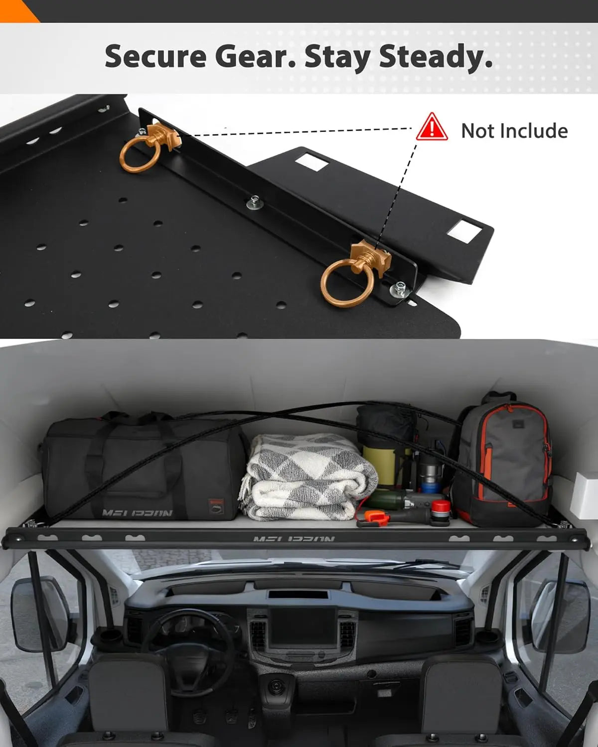 Melipron Overhead Headliner Shelf with Curtain Rod for Ford Transit Mid & High Roof 2015-2026 -4