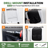 Melipron Full Rear Door Storage System for Ford Transit High Roof 150/250/350 2015–2026 – Upper, Middle & Lower Organizer Kit