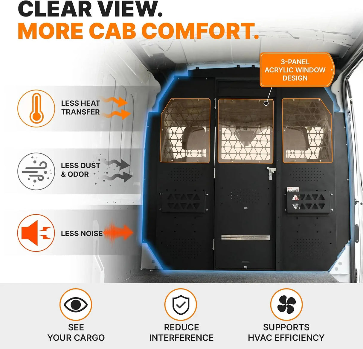 Melipron Ford Transit Van Partition & 42″ W x 60″ H x 13″ D Steel Shelving, Fits Transit 150/250/350 Mid-Roof 2014–2026