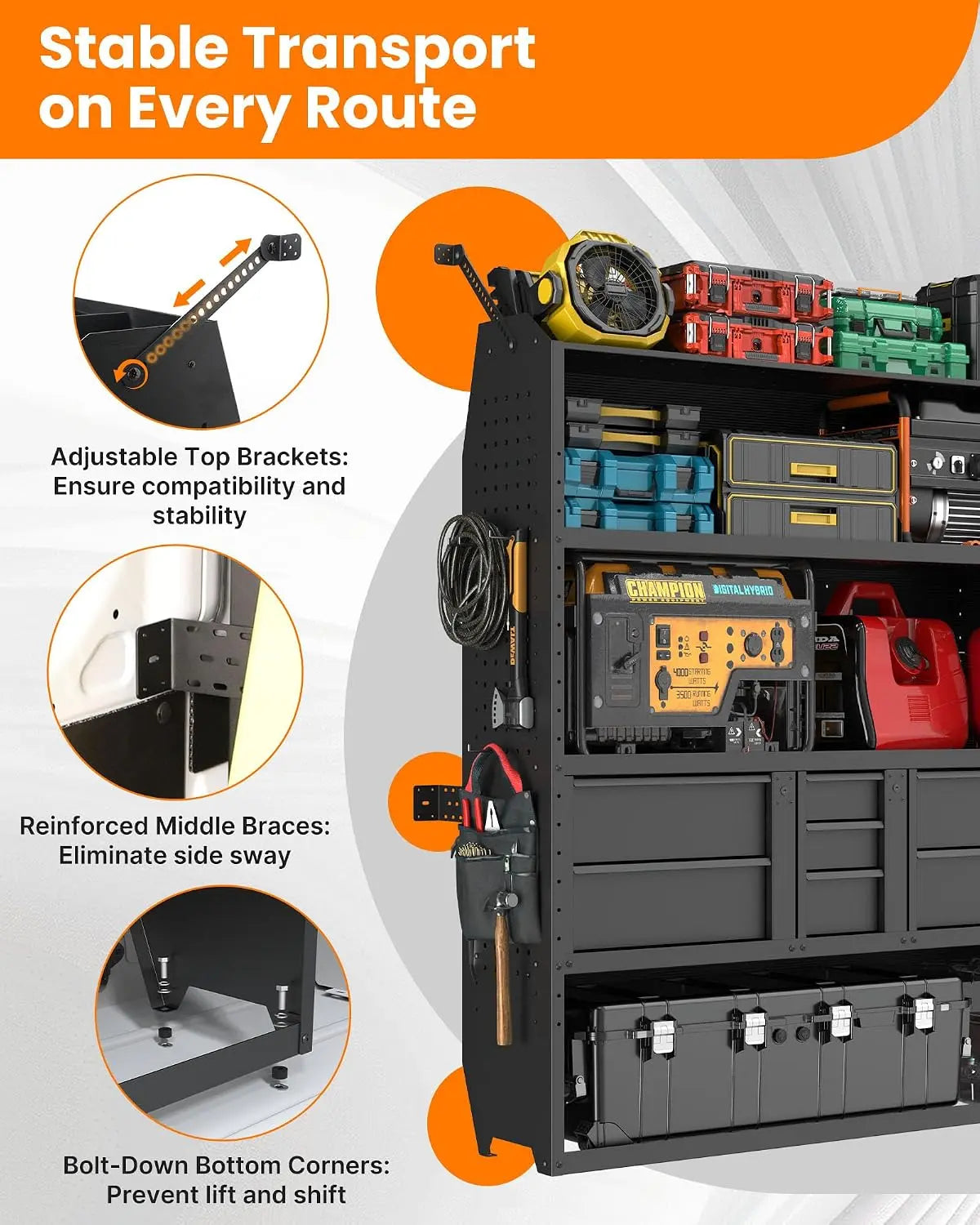 【Preorder】MELIPRON 60"H x 13"D Cargo Van Shelving Storage with Lockable Drawers for Ford Transit, RAM ProMaster, Chevy Express, Sprinter Mid & High Roof