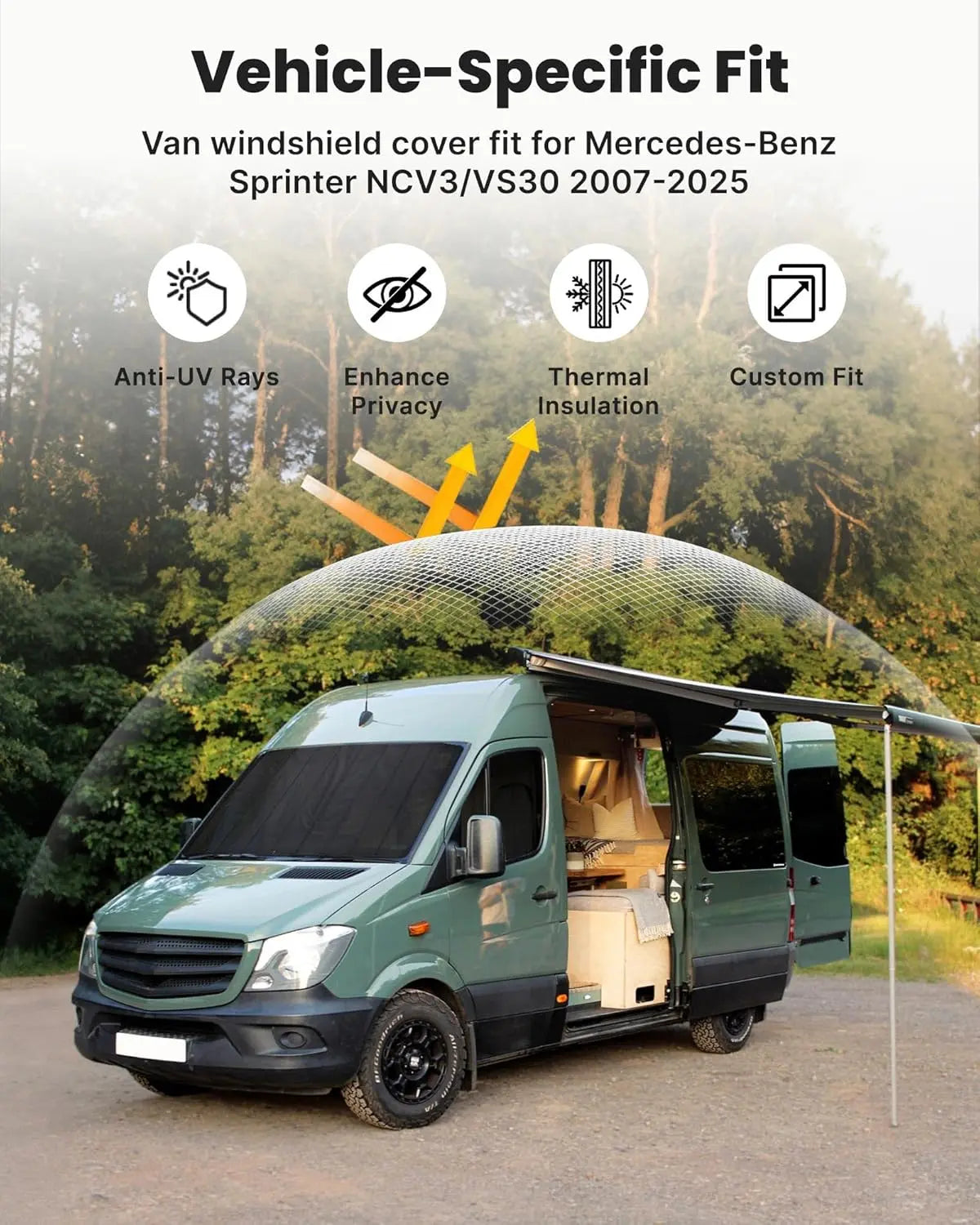 Magnetic Front Windshield Cover for Mercedes-Benz Sprinter Van NCV3/VS30 2007- on - MELIPRON