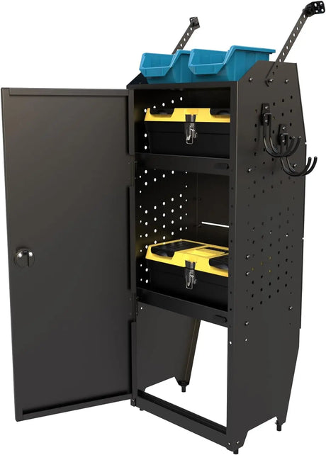  Steel Cargo Van Shelving Storage Lockable Tool Cabinet with 2PCS Hooks Fits for Ford Transit, Promaster, GMC Savana and Full-Size Cargo Vans(16" W x 46" H x 13" D)-1