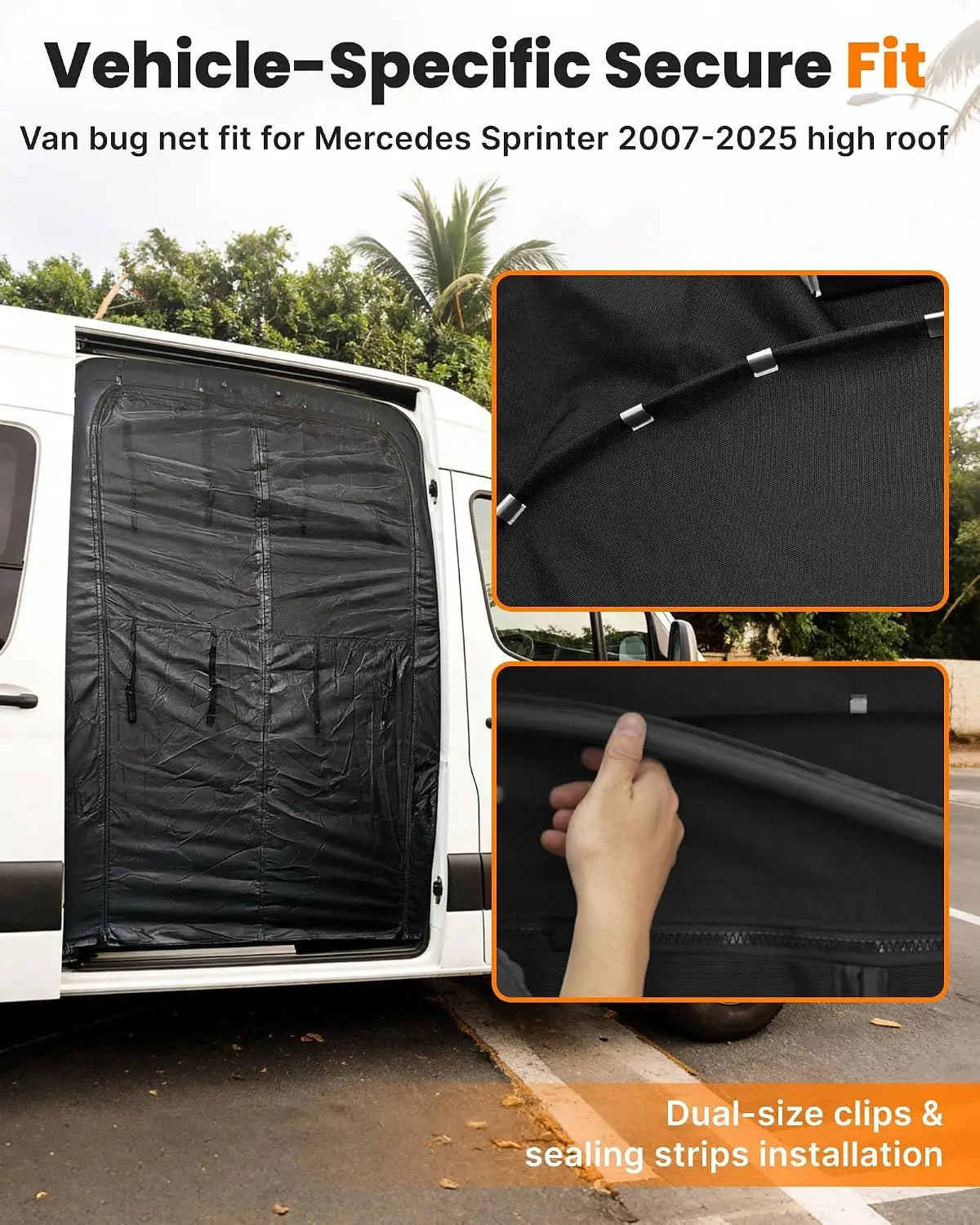 Melipron Magnetic Sliding Door Bug Screen with Blackout Panel for Mercedes Sprinter High Roof 2007-2026