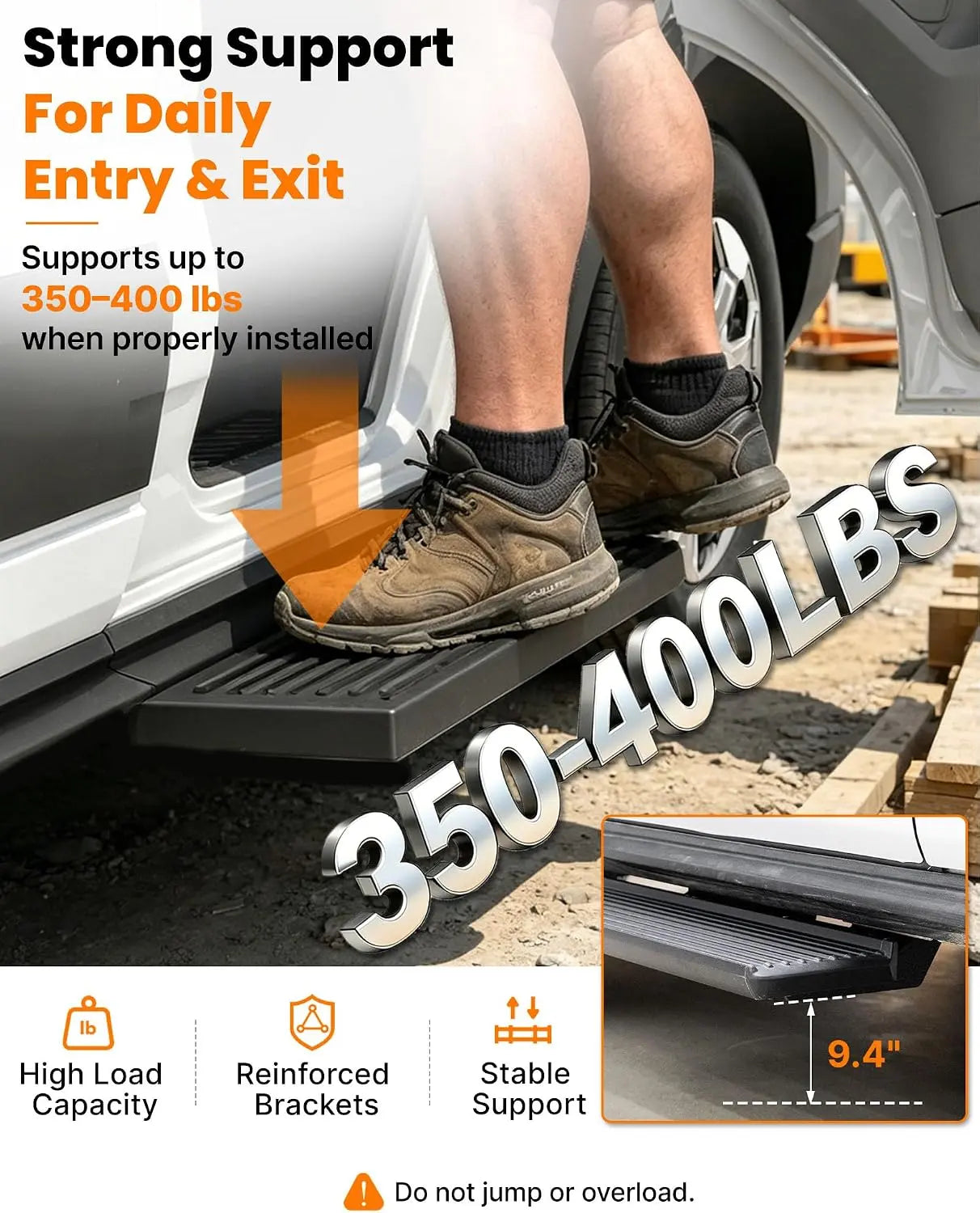 Running Board Fits for Ford Transit 150, 250, 350, Aluminum Rear Side Steps for Van No-Drilling Required-9