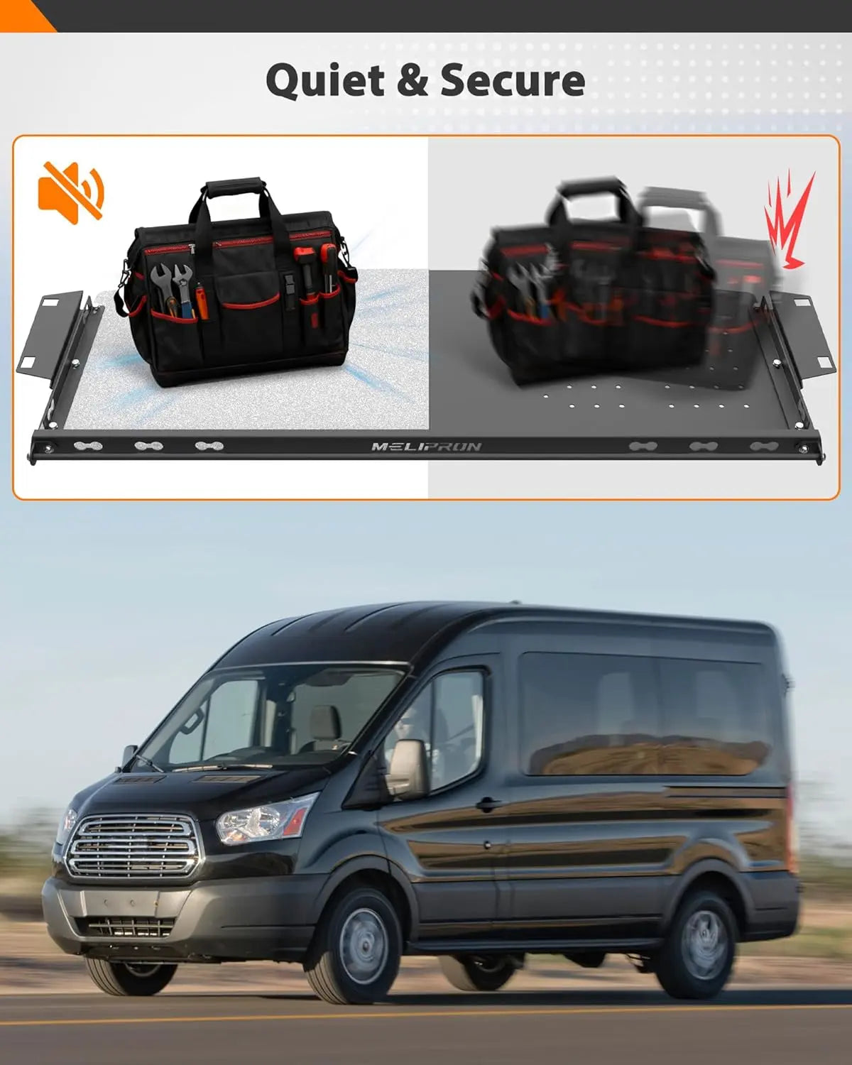 【Preorder】Melipron Overhead Headliner Shelf with Curtain Rod for Ford Transit Mid & High Roof 2015-2026