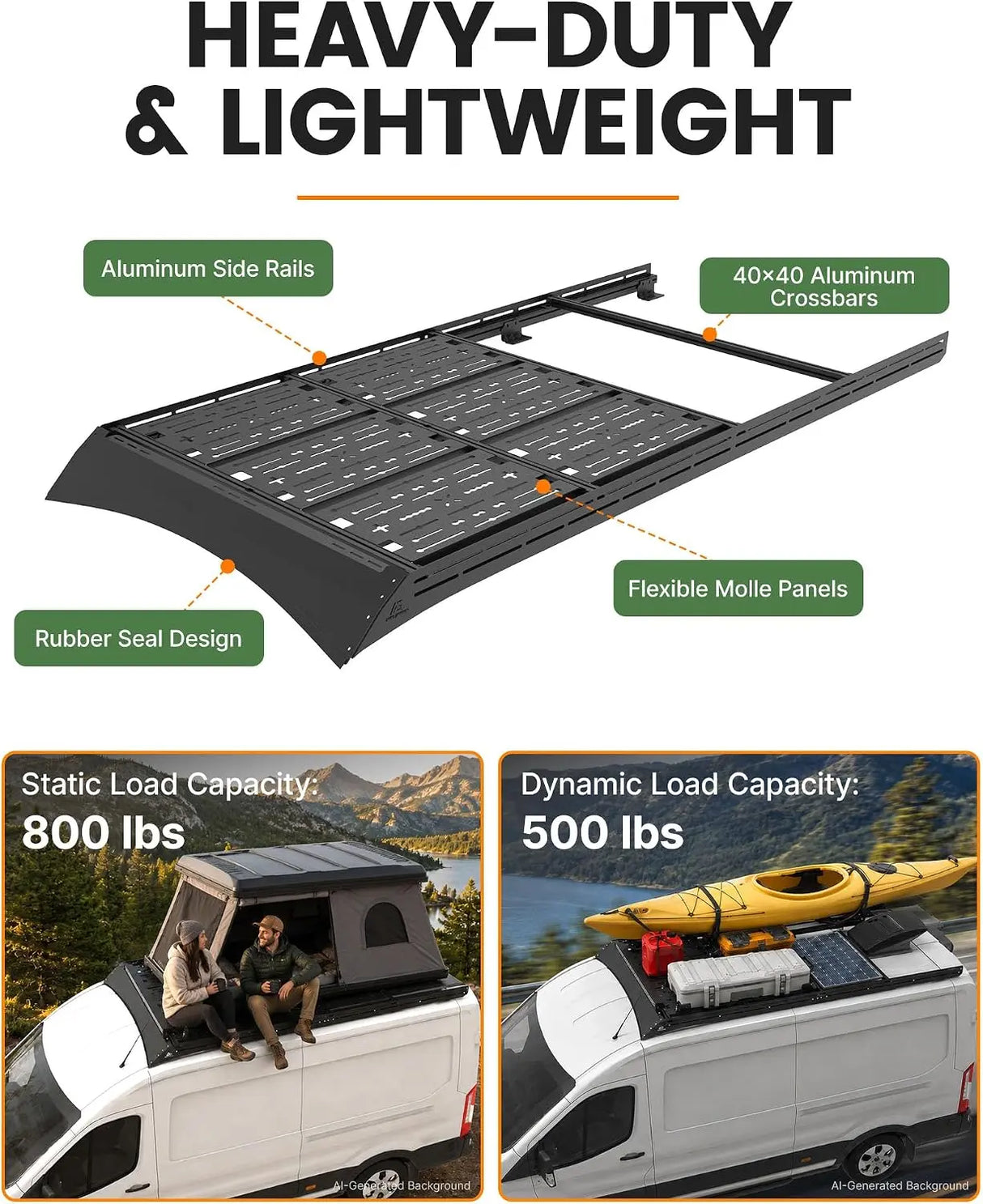 【Preorder】MELIPRON Ford Transit 148" Mid Roof Aluminum Roof Rack – Heavy-Duty Utility Platform with 6pcs Molle Decks for Solar Panels & Overland Gear