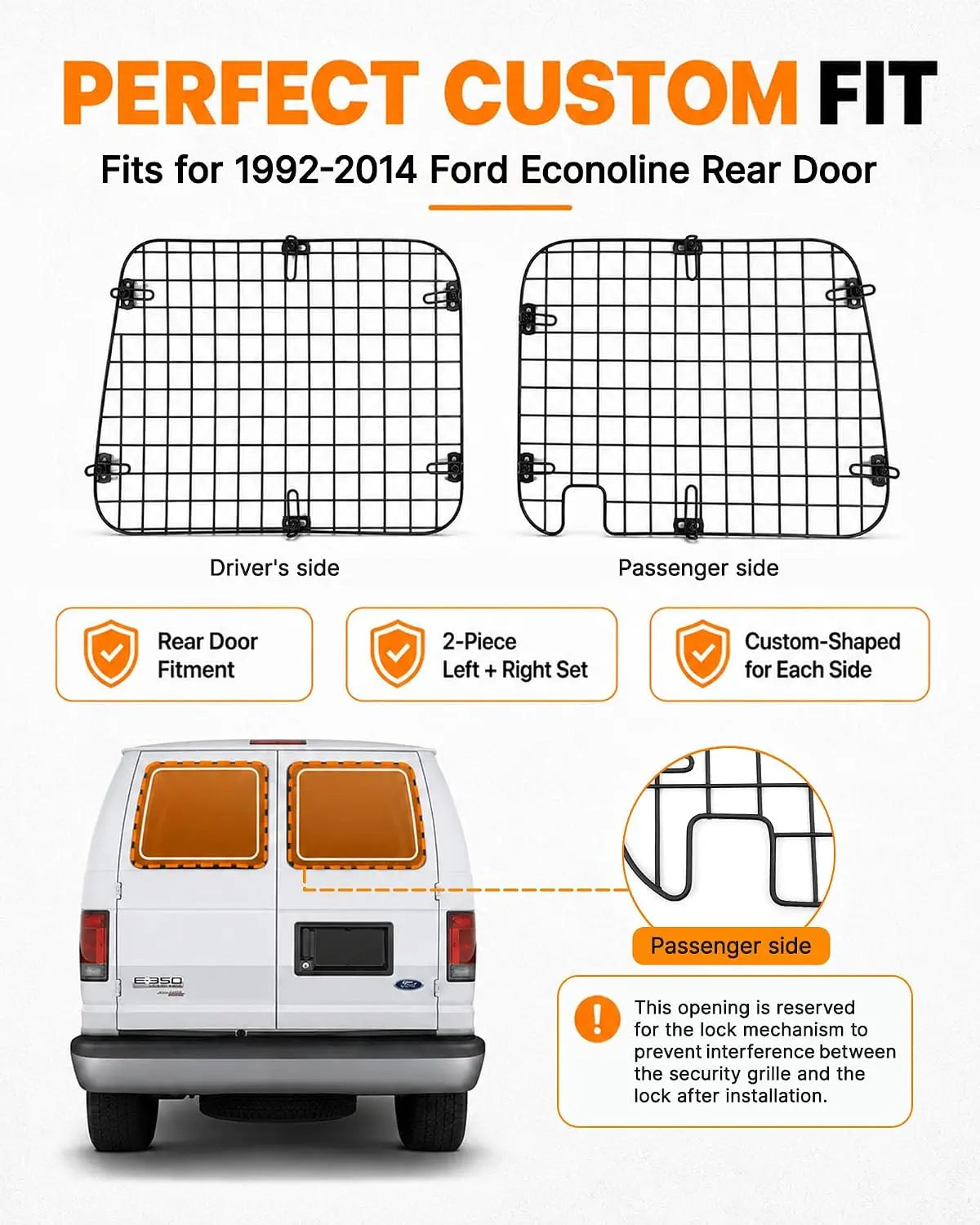 Melipron Rear Window Security Screens for 1992-2014 Ford E-series - Pair -7