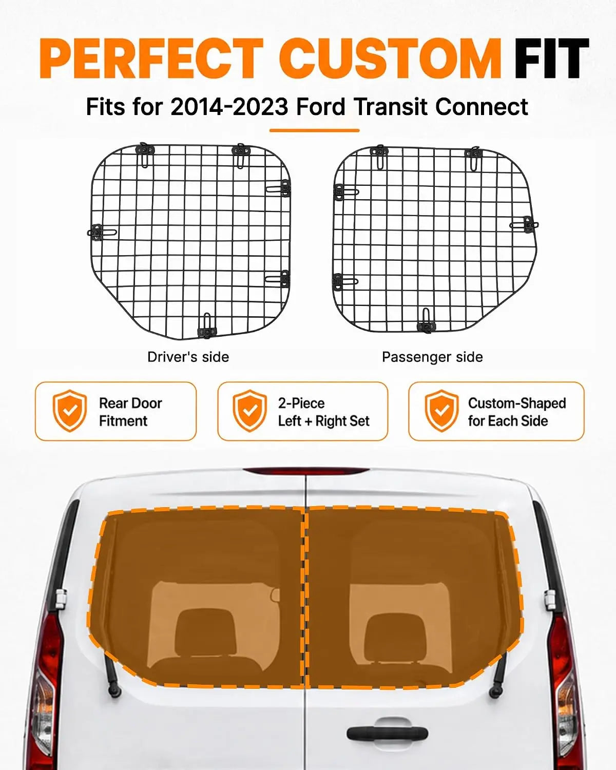 Melipron Rear Window Security Screens for 2014-2026 Ford Transit Connect - Pair -7