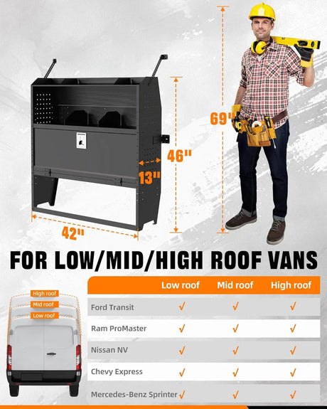 Commercial Van Shelving with Door Kit, 42''W x 46''H x 13''D -2