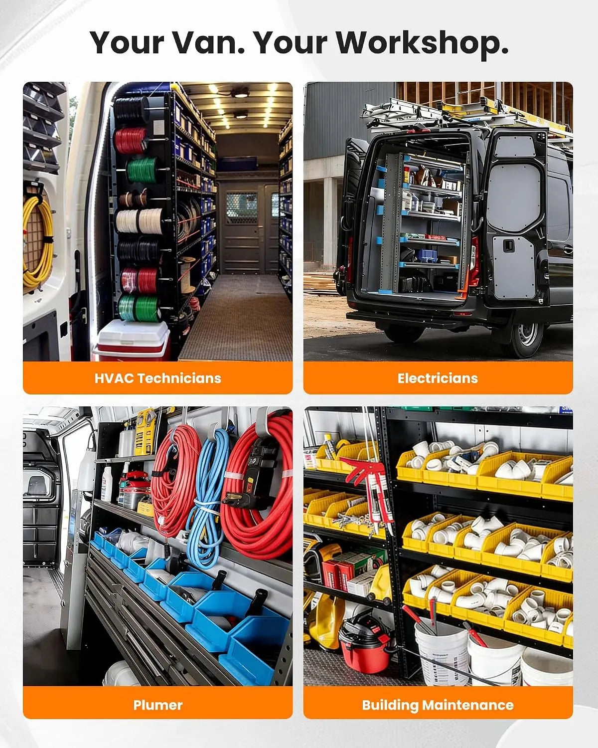【Preorder】MELIPRON 60"H x 13"D Cargo Van Shelving Storage with Lockable Drawers for Ford Transit, RAM ProMaster, Chevy Express, Sprinter Mid & High Roof