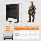 Melipron 3-Piece Steel Cargo Van Shelving, 32″ + 42″ + 52″ W x 60″ H x 13″ D, Complete Work Van Storage System