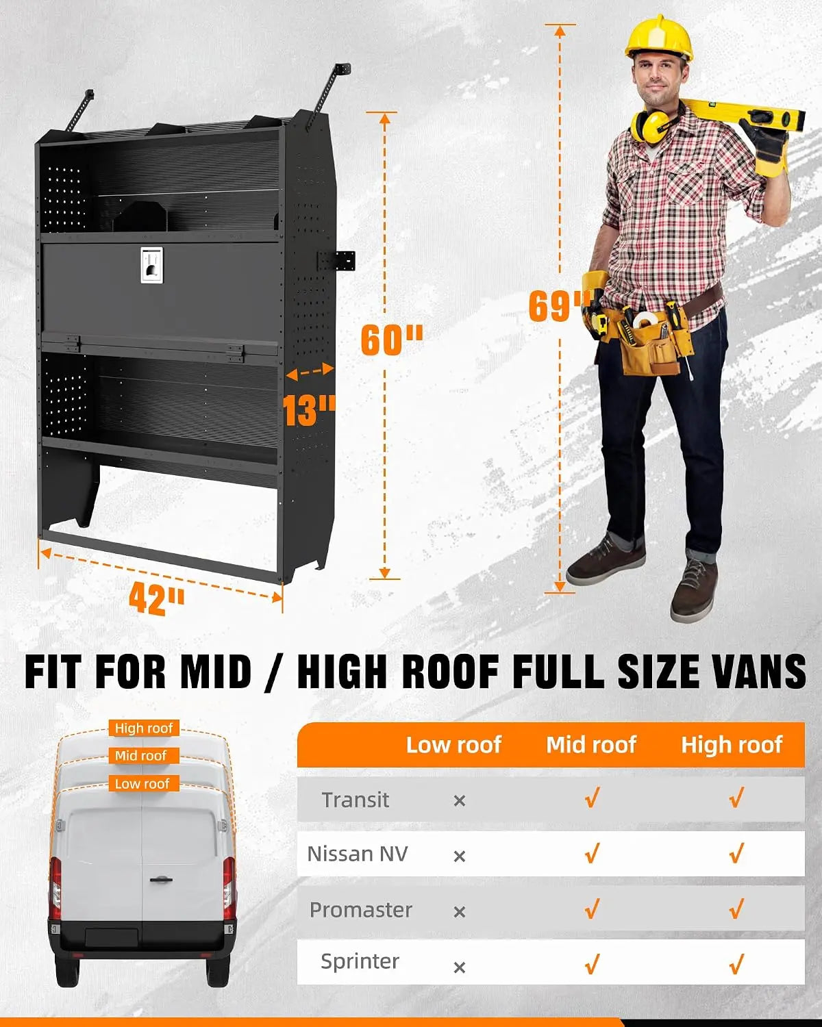 Melipron 60" H x 13" D Steel Cargo Van Shelving Storage with Door