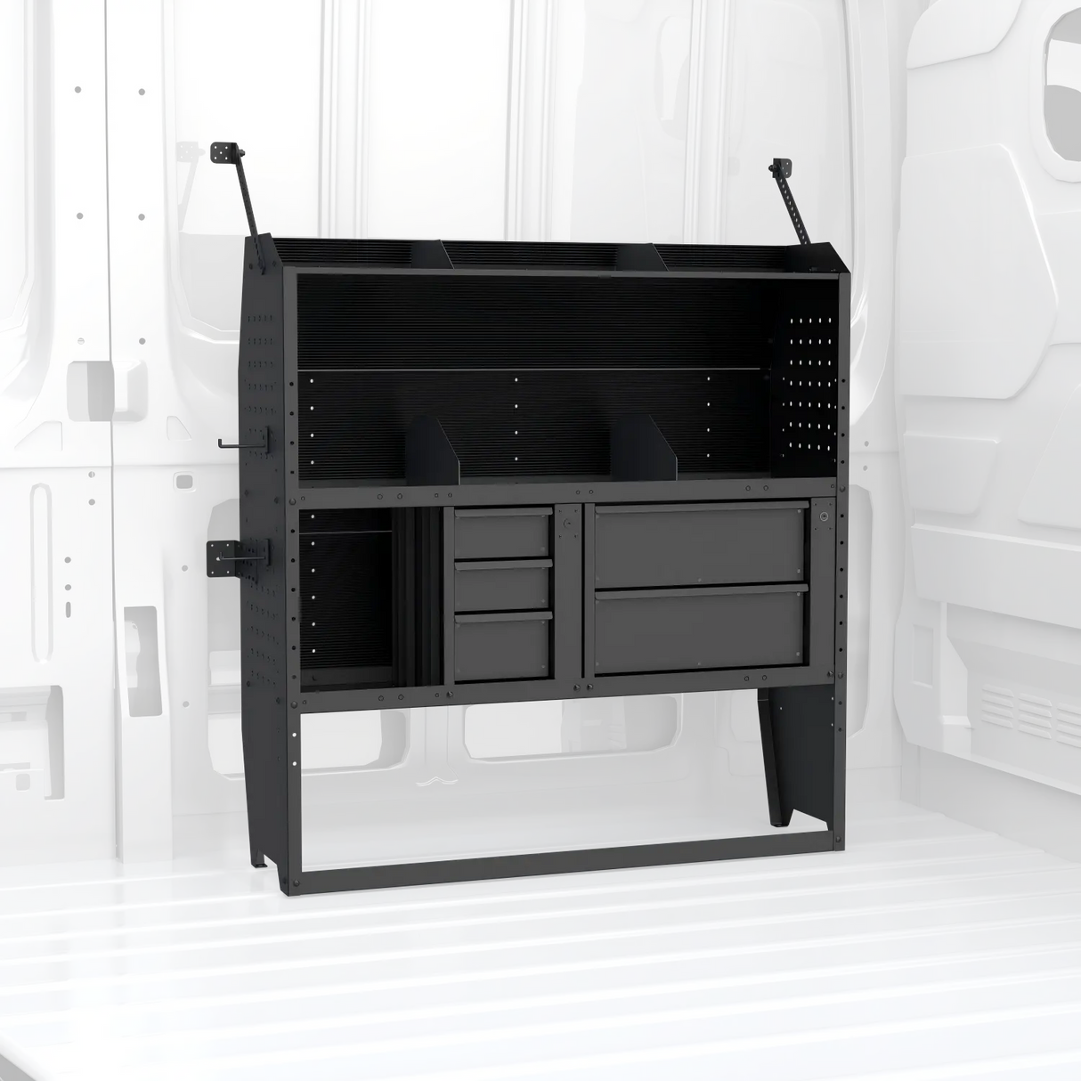 MELIPRON 46"H x 13"D Cargo Van Shelving Storage with Lockable Drawers for Ford Transit, RAM ProMaster, Chevy Express, Sprinter -1